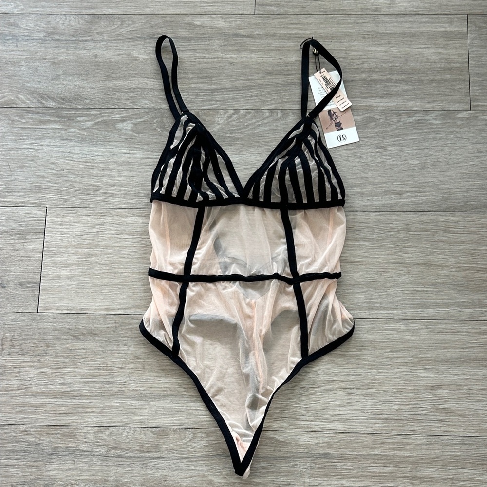 NWT Bluebella Sheer Black and Cream Striped Bodysuit